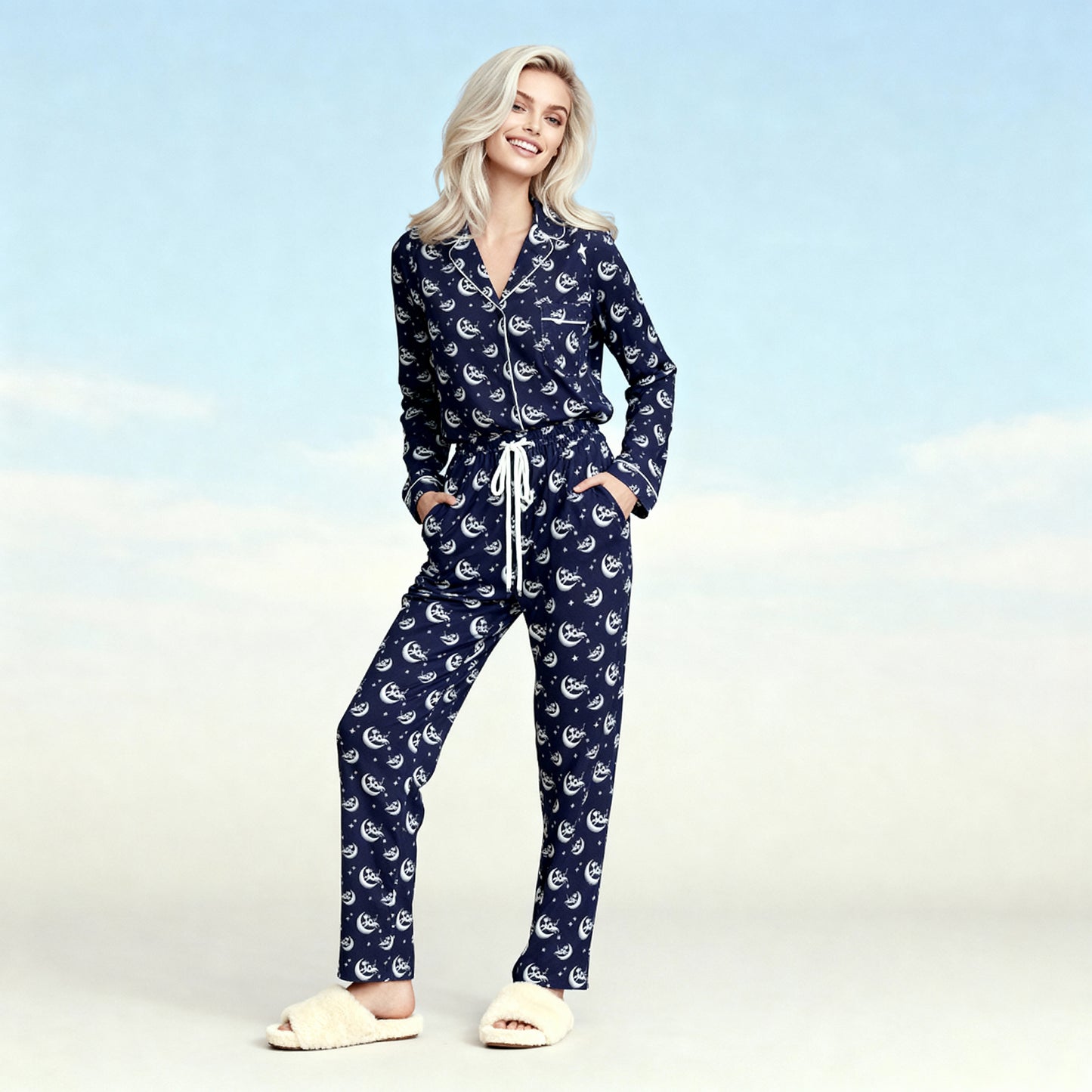 Over the Moon Flannel Pajama Top in Midnight