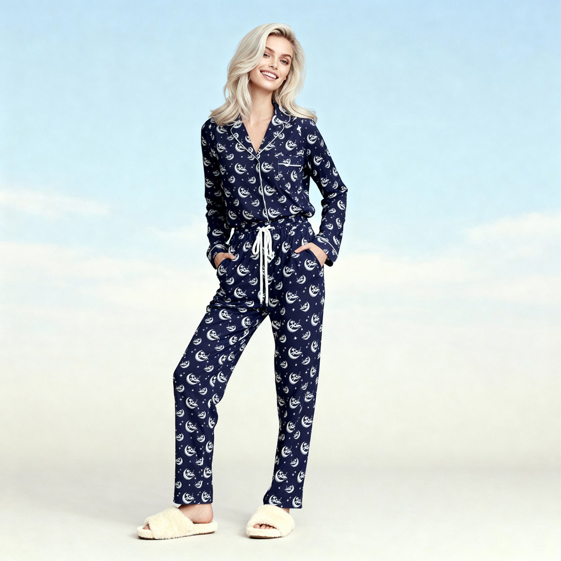 Over the Moon Flannel Pajama Top in Midnight