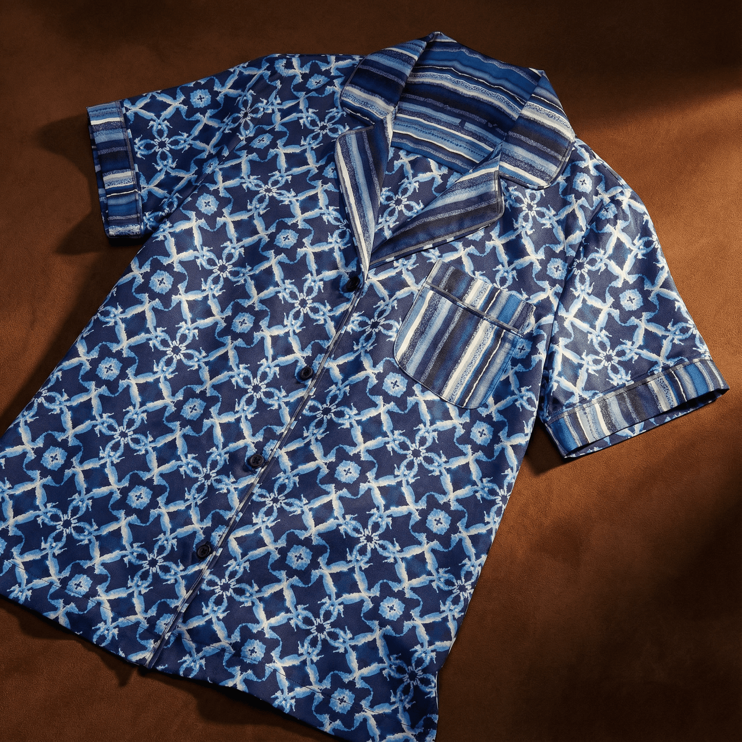 Seahorse Midnight Ball Silk Pajama Top in Nautical Navy