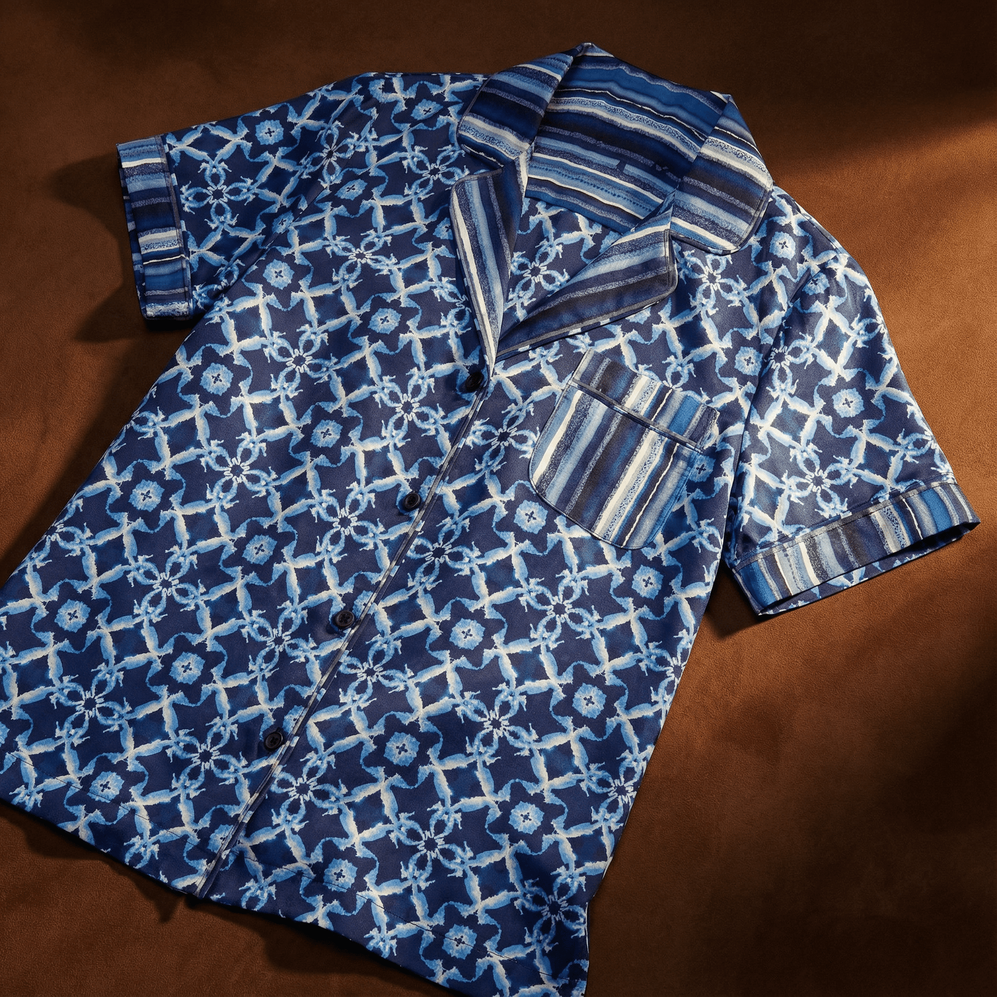 Seahorse Midnight Ball Silk Pajama Top in Nautical Navy