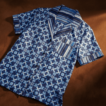 Seahorse Midnight Ball Silk Pajama Top in Nautical Navy