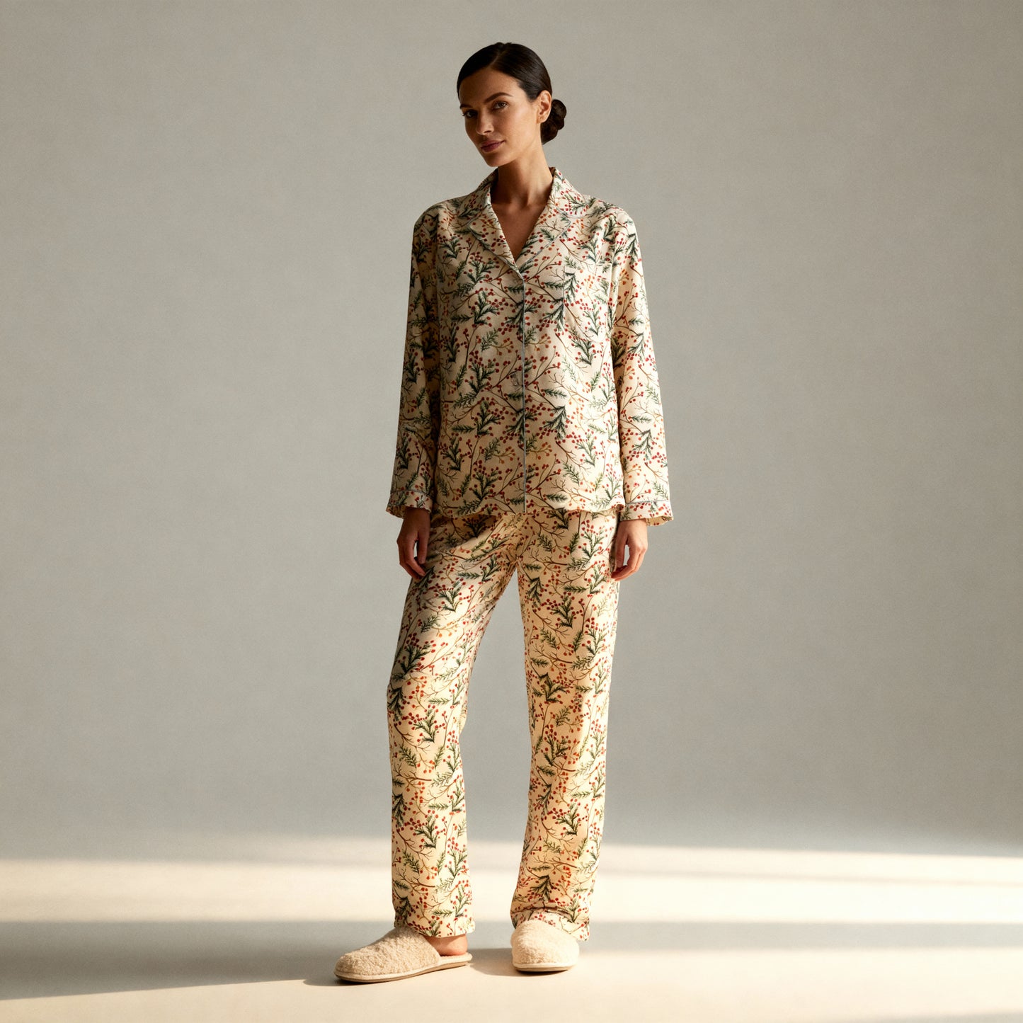 Mistletoe Silk Pajama Top in Ivory