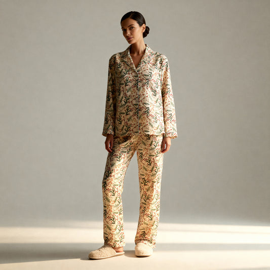 Mistletoe Silk Pajama Top in Ivory