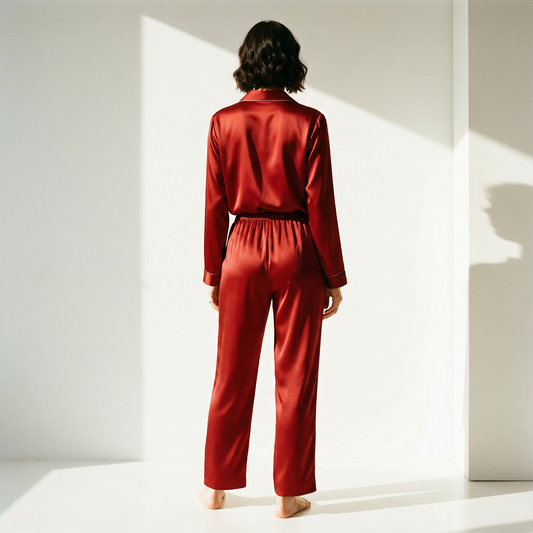 Deep Winter Silk Pajama Pants in Rich Pomegranate | Seasonal Color Analysis