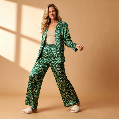 Leopard Silk Pajama Pants in Aventurine